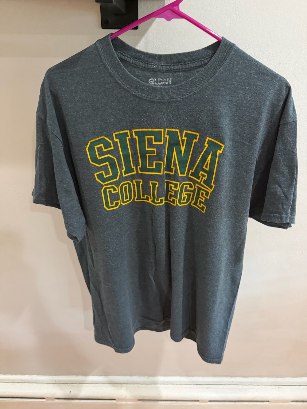 Gildan Charcoal Siena College Yellow Logo Tee